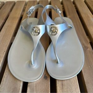 Michael Kors Silver MK Logo Jelly Ankle Strap Sandals Size 8M